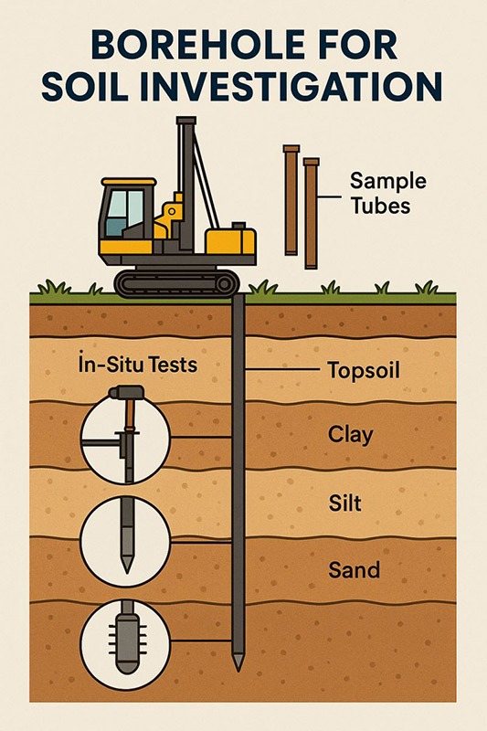 Pengeboran tanah borehole untuk pengambilan sampel dalam penyusunan Soil Investigation Report